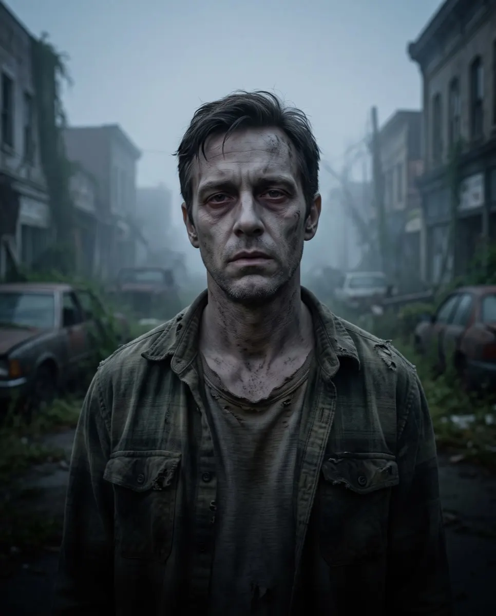 Affiche illustrée : adulte fictif avec un léger maquillage de zombie.