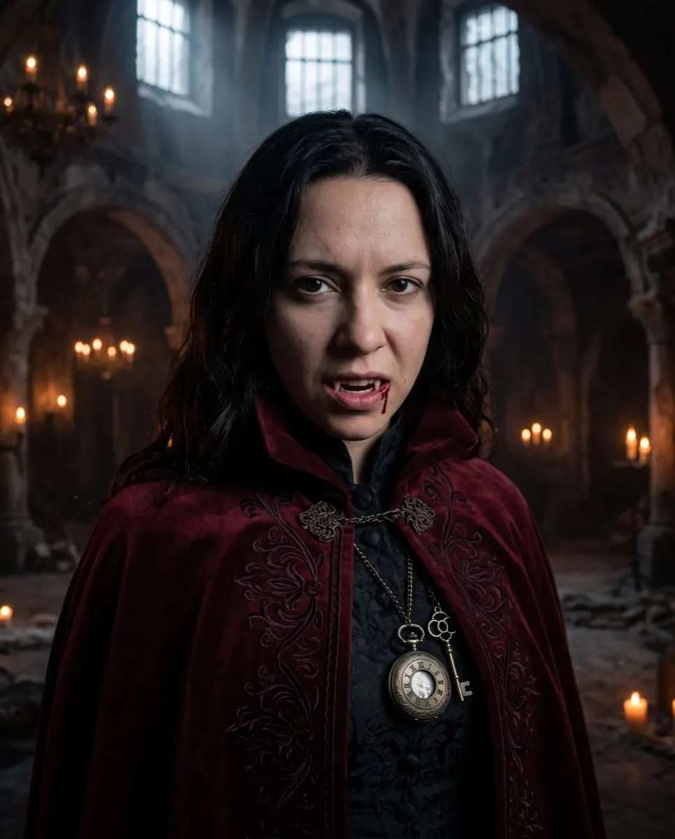 Exemple illustratif d’une personne fictive après sa transformation en portrait de vampire.
